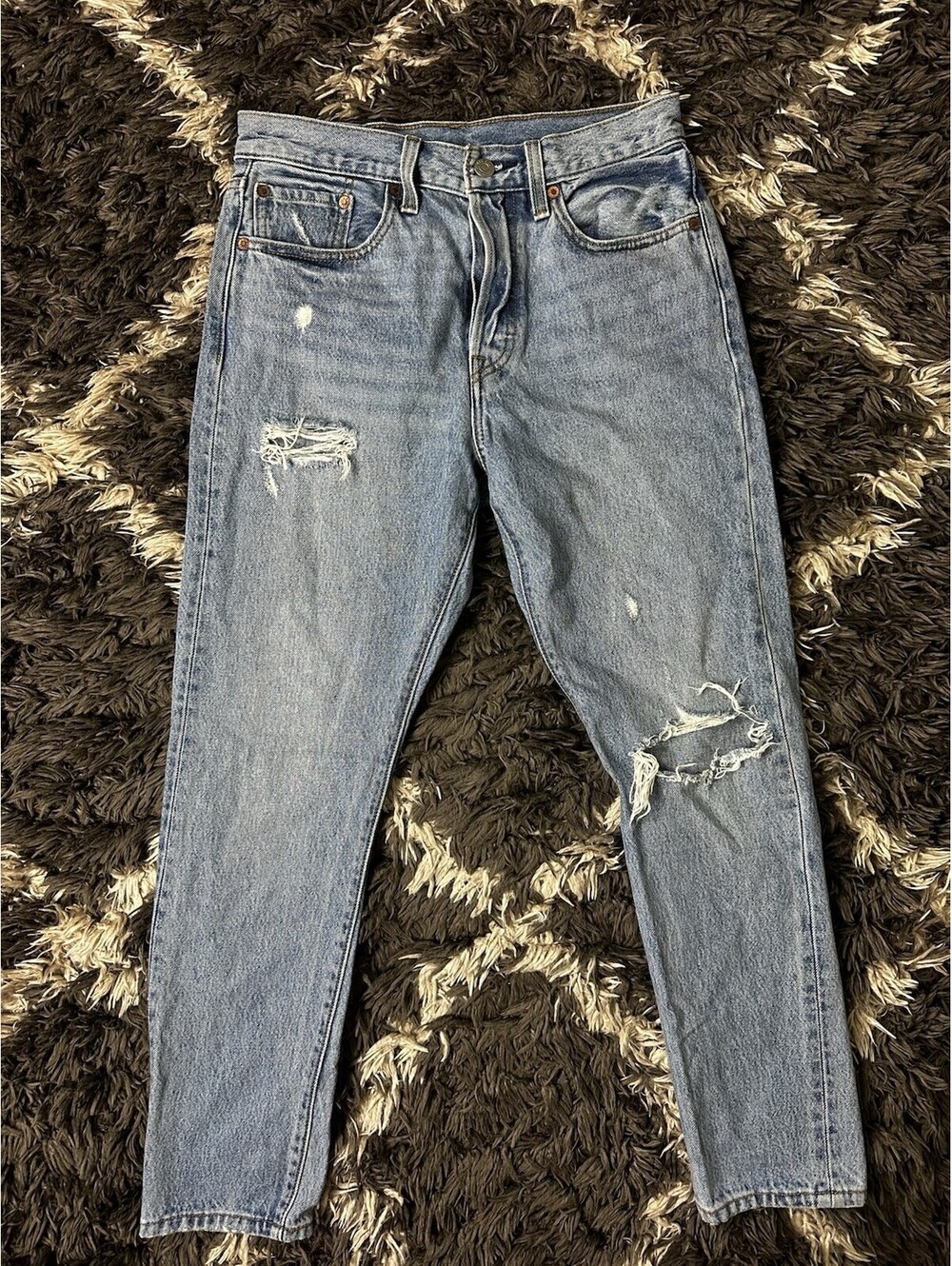Levi's Premium 501 S Skinny Distressed High Rise Light Wash Denim Jeans Button